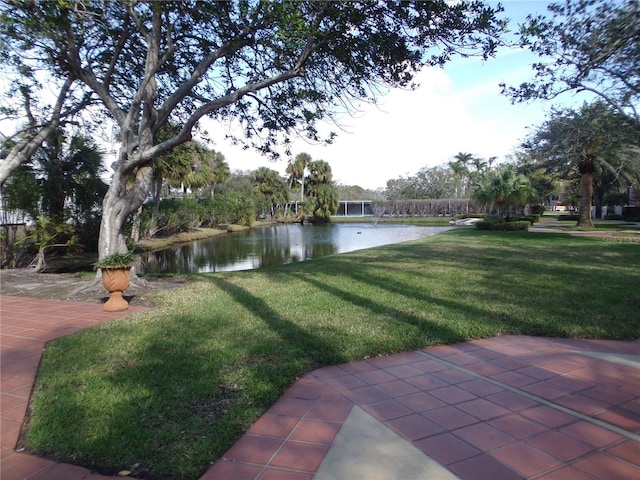 view of yard with a water view