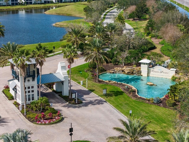 aerial view with a water view