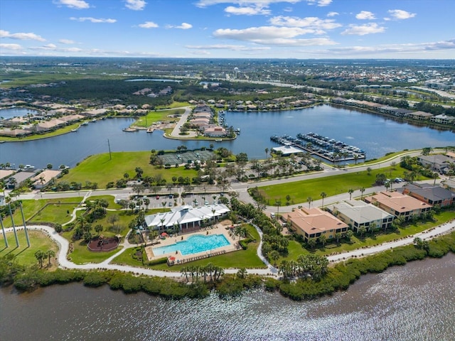 aerial view with a water view