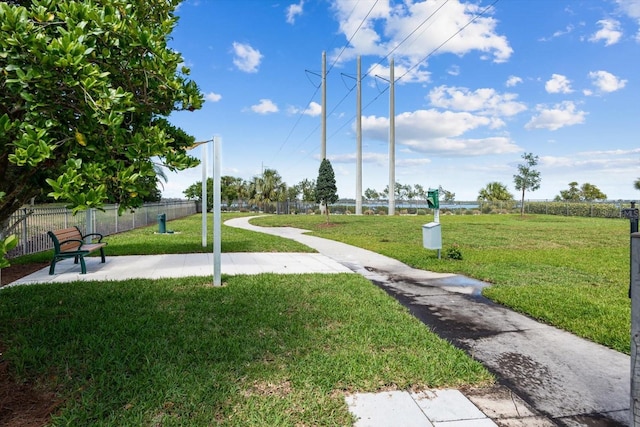 surrounding community featuring a yard and fence