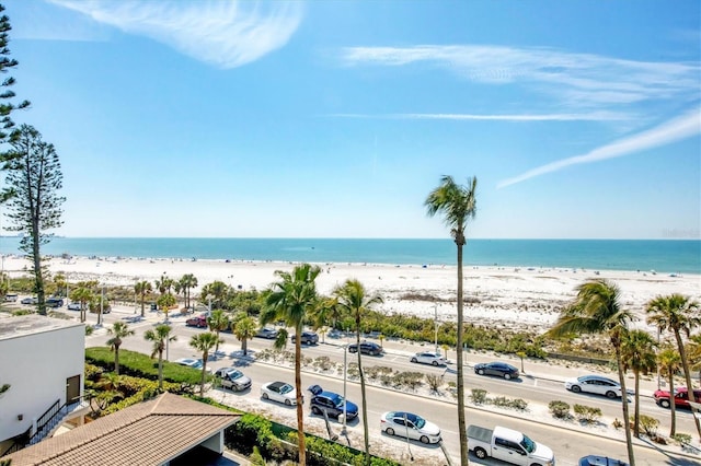 property view of water featuring a beach view