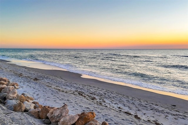 property view of water featuring a view of the beach