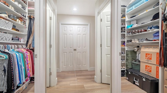 walk in closet featuring light wood finished floors