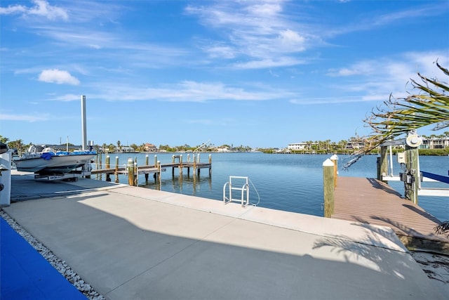 view of dock with a water view and boat lift