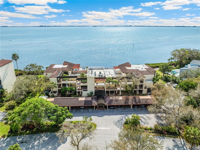 aerial view with a water view