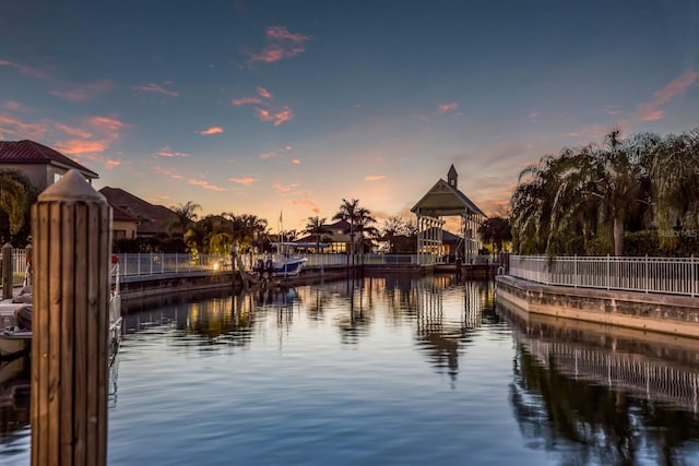 view of dock with a water view