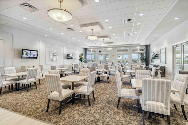 dining room with recessed lighting, visible vents, and a healthy amount of sunlight