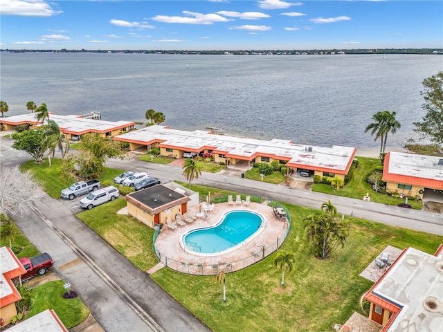 aerial view featuring a water view