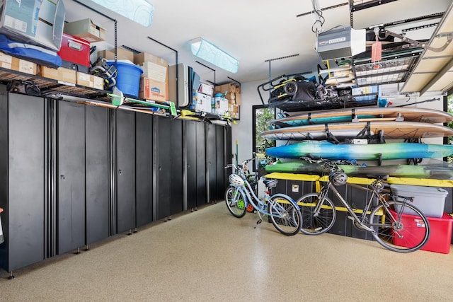 garage with a garage door opener