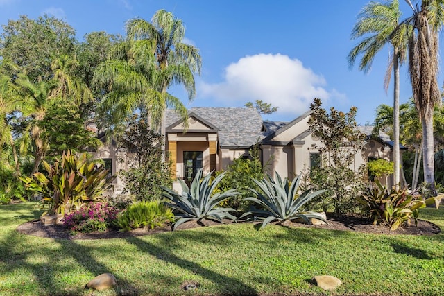 view of front of house with a front lawn and stucco siding