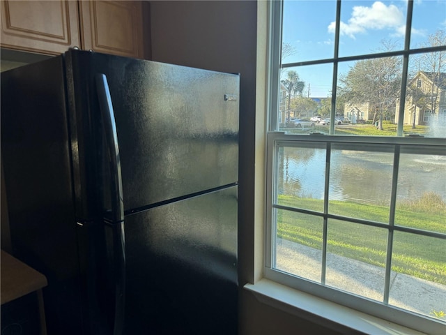 details featuring freestanding refrigerator