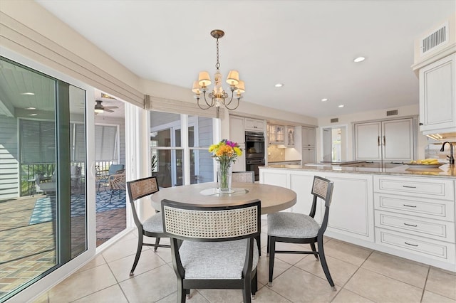 dining room with recessed lighting, visible vents, and light tile patterned floors