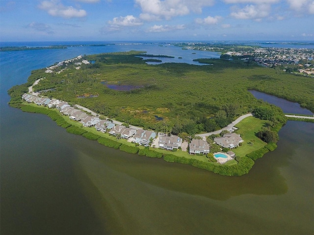 drone / aerial view featuring a water view