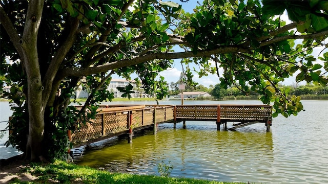 view of dock with a water view