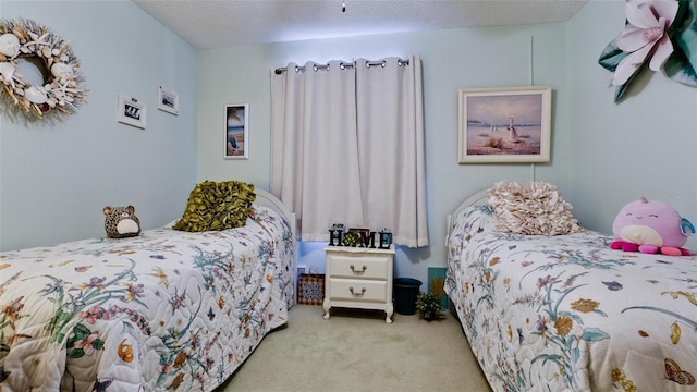 bedroom featuring carpet floors and a textured ceiling