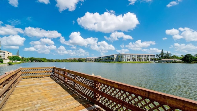 view of dock with a water view