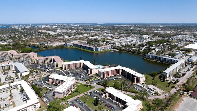 bird's eye view featuring a city view and a water view