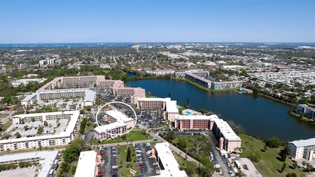 drone / aerial view with a water view and a city view