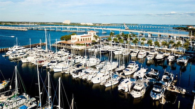 property view of water with a dock