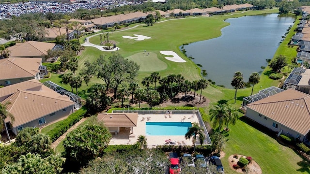 aerial view featuring a residential view and a water view