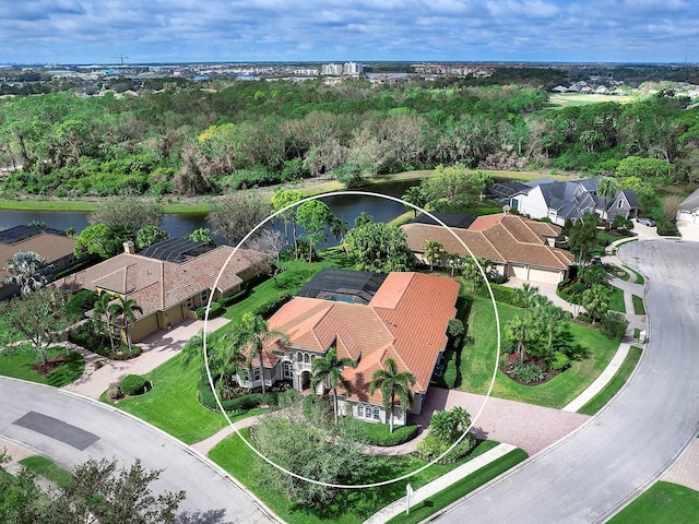 aerial view with a water view