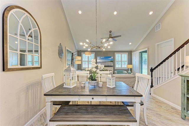 11607 Meadowgate Pl, Bradenton, FL 34211 - dining room featuring baseboards, visible vents, ornamental molding, light wood-type flooring, and a chandelier