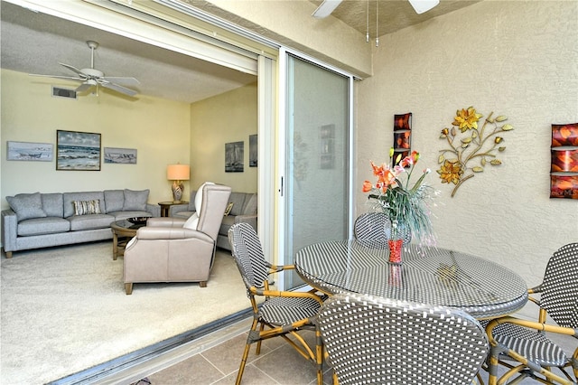 interior space with visible vents, ceiling fan, and outdoor lounge area