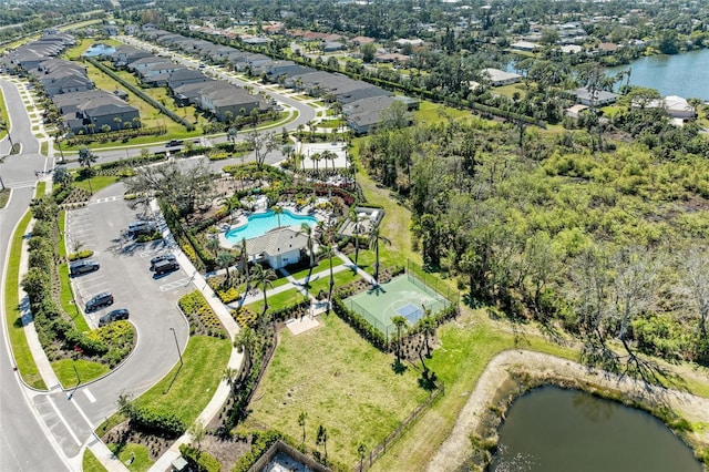 aerial view with a water view