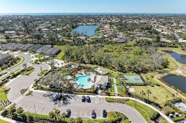 bird's eye view featuring a water view