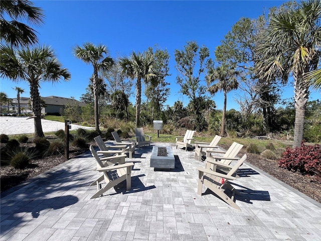 exterior space with a fire pit