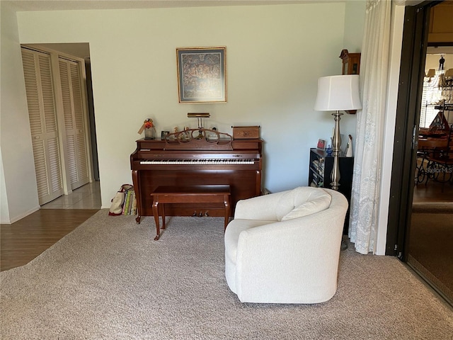 sitting room with carpet floors