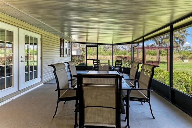 sunroom featuring french doors