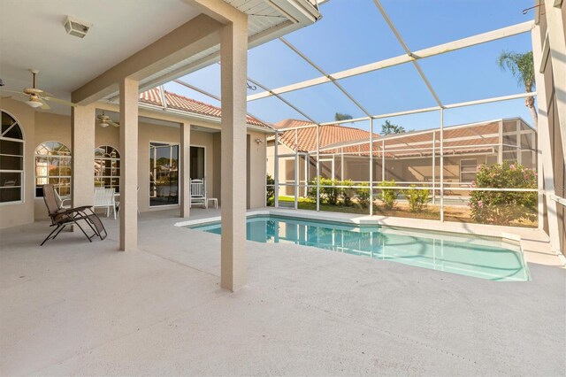 4173 Hearthstone Dr, Sarasota, FL 34238 - outdoor pool with a ceiling fan, a patio area, and a lanai