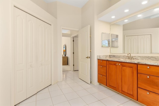 4173 Hearthstone Dr, Sarasota, FL 34238 - bathroom featuring vanity, tile patterned flooring, and recessed lighting