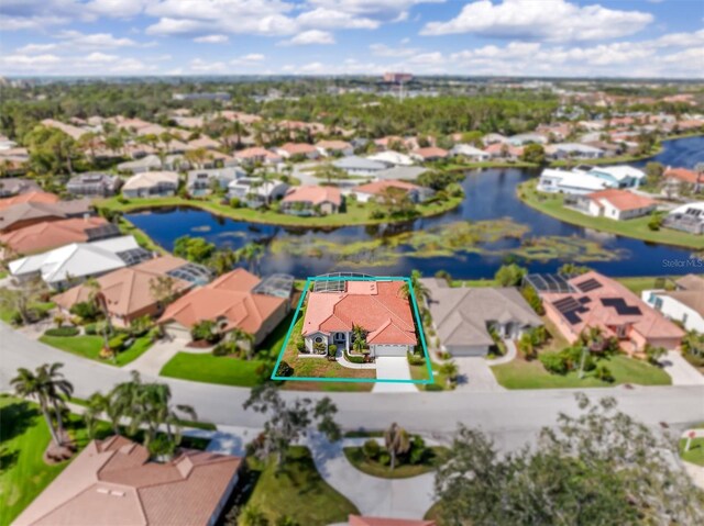 4173 Hearthstone Dr, Sarasota, FL 34238 - bird's eye view with a water view and a residential view