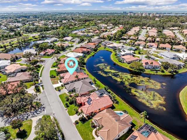 4173 Hearthstone Dr, Sarasota, FL 34238 - bird's eye view with a water view and a residential view