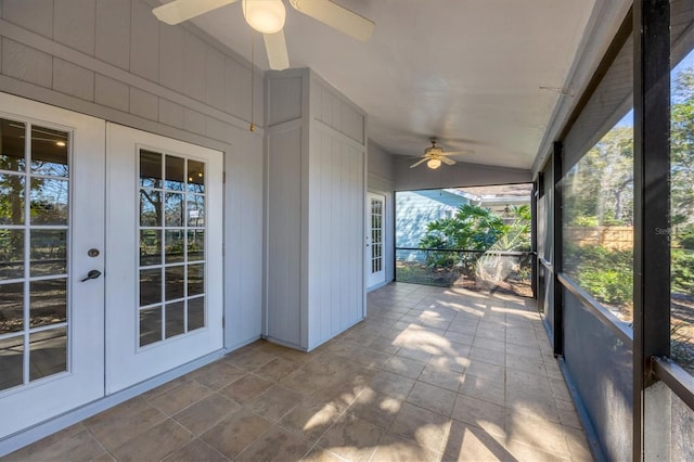 view of patio / terrace with a ceiling fan and french doors