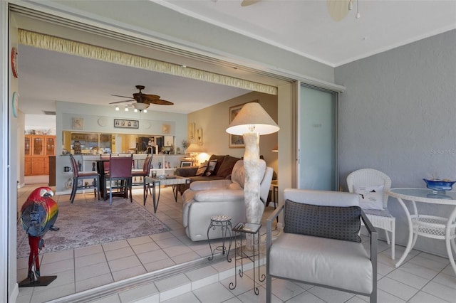 view of patio with outdoor lounge area and ceiling fan