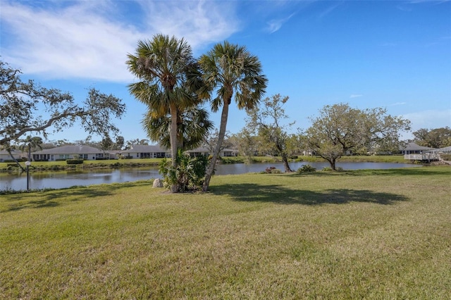 view of yard with a water view