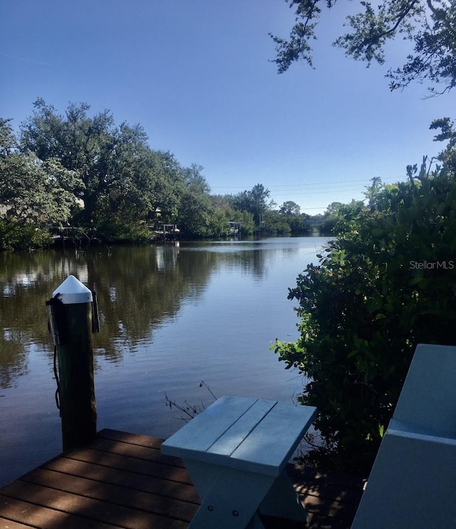 view of dock with a water view