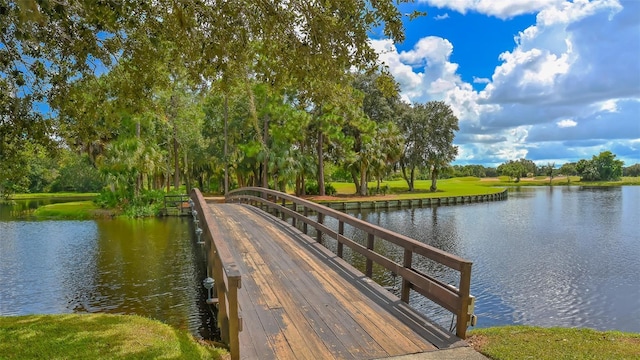 view of dock with a water view