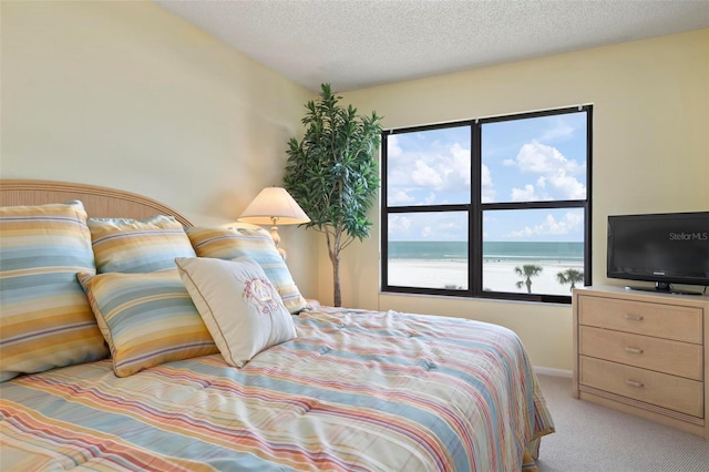 5740 Midnight Pass Rd Unit 402, Sarasota, FL 34242 - bedroom featuring a textured ceiling and light colored carpet