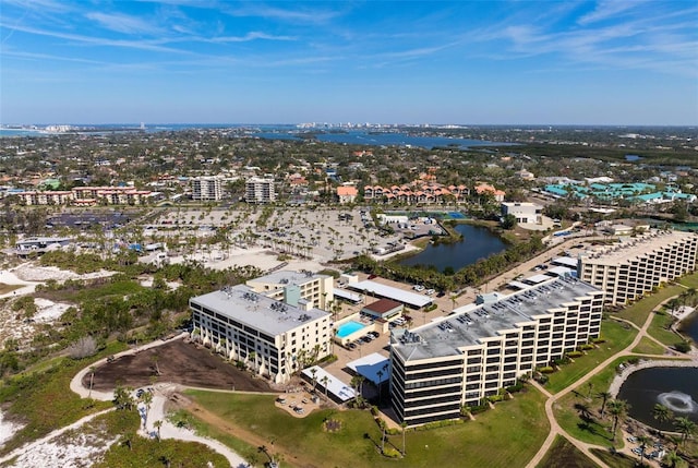 5740 Midnight Pass Rd Unit 402, Sarasota, FL 34242 - bird's eye view featuring a water view and a city view