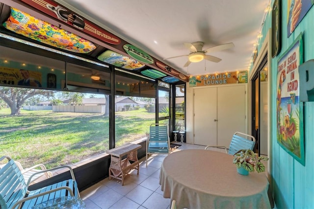 sunroom / solarium with ceiling fan