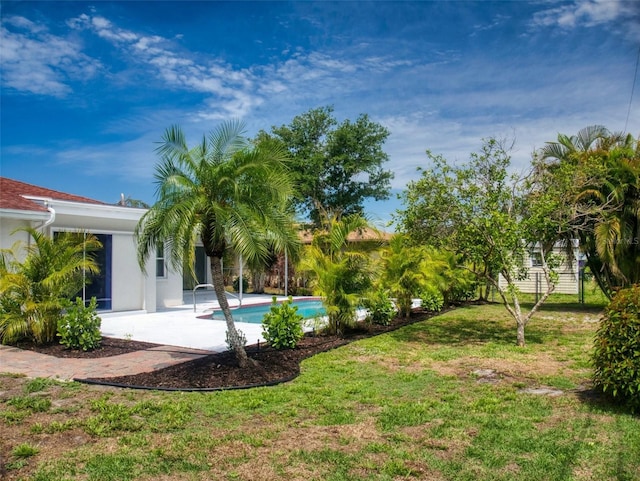 view of yard featuring a patio area and an outdoor pool