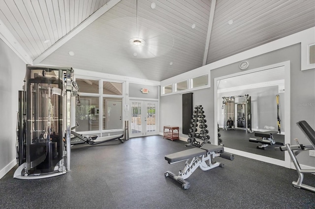 92 Tidy Island Blvd, Bradenton, FL 34210 - workout area featuring french doors and high vaulted ceiling