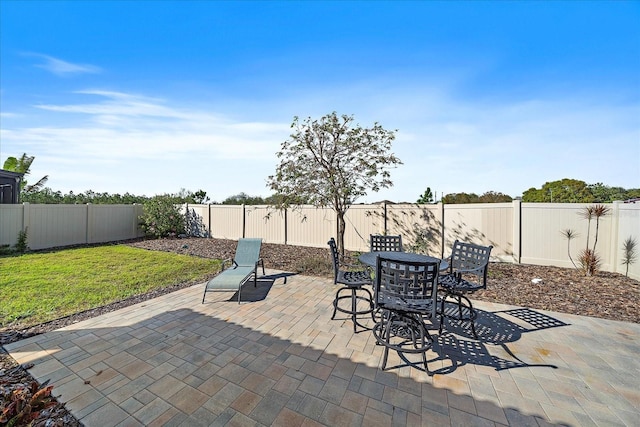 view of patio featuring outdoor dining area and a fenced backyard