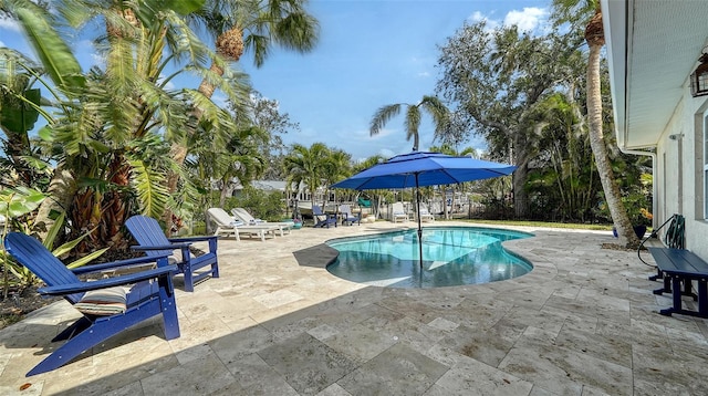 outdoor pool featuring a patio area