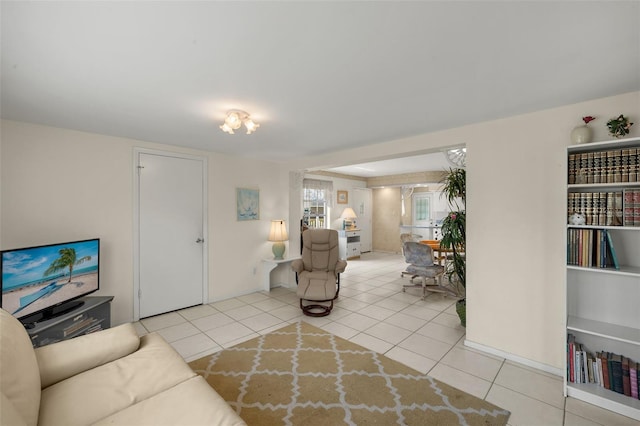 living room featuring tile patterned flooring