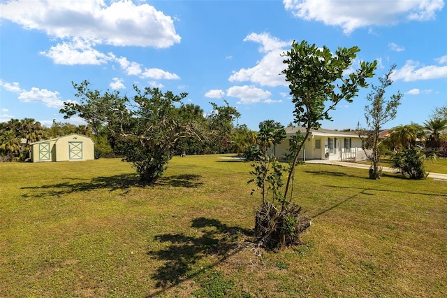 view of yard with a patio area and an outdoor structure